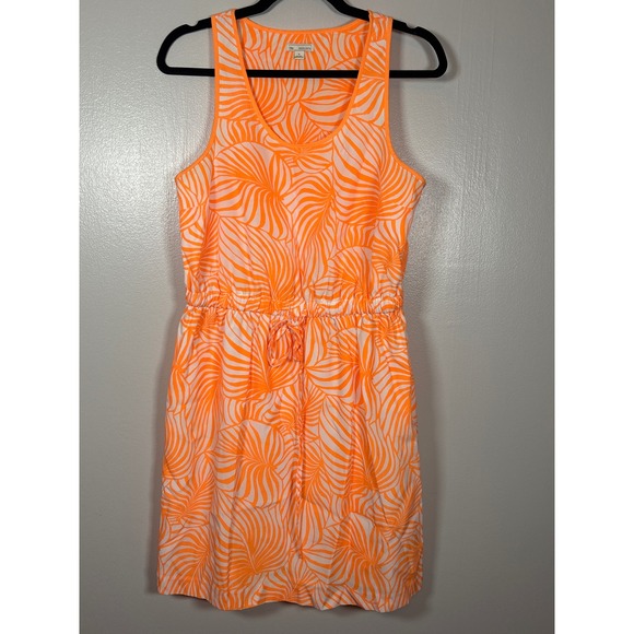 GAP Dresses & Skirts - Gap Women's Orange White Tropical Leaf Print Sleeveless Drawstring Mini Dress S